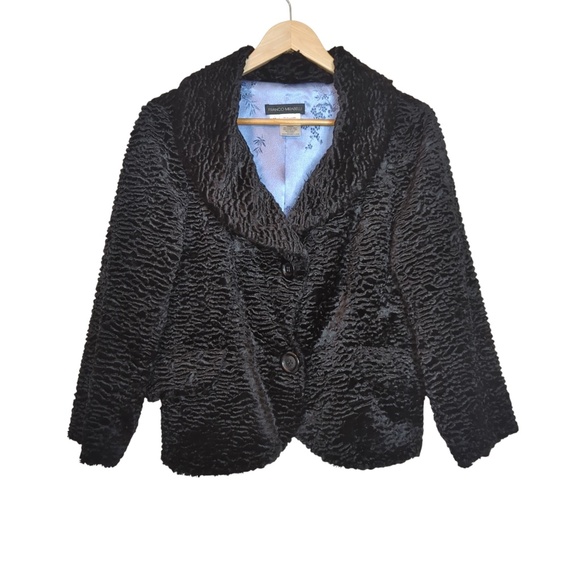 Retro Black Wool Blend Faux Persian Lambswool Short Coat Formal Dressy - Picture 2 of 15